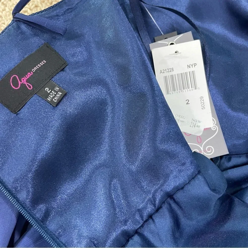 NWT Aqua‎ Blue Ombre Evening Gown Long Dress Size 2